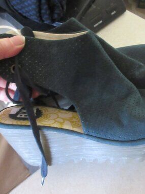 Fly London Women's  39 Teal  forest green perforated suede  Wedge Shoe 8.5
